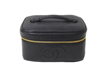 Load image into Gallery viewer, CHANEL シャネル バニティバッグ ココマーク 3番台 キャビアスキン ブラック ゴールド金具 横長 イタリア製 美品 中古 64008