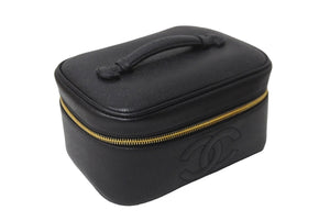 CHANEL シャネル バニティバッグ ココマーク 3番台 キャビアスキン ブラック ゴールド金具 横長 イタリア製 美品 中古 64008