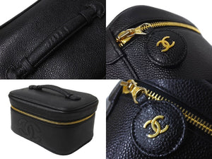 CHANEL シャネル バニティバッグ ココマーク 3番台 キャビアスキン ブラック ゴールド金具 横長 イタリア製 美品 中古 64008