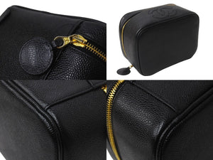 CHANEL シャネル バニティバッグ ココマーク 3番台 キャビアスキン ブラック ゴールド金具 横長 イタリア製 美品 中古 64008