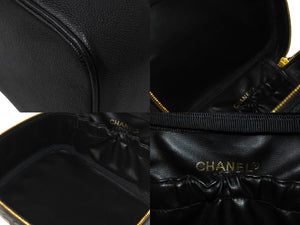 CHANEL シャネル バニティバッグ ココマーク 3番台 キャビアスキン ブラック ゴールド金具 横長 イタリア製 美品 中古 64008