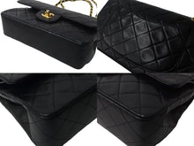 Load image into Gallery viewer, CHANEL シャネル Wフラップ マトラッセ チェーン ショルダーバッグ 23cm 1番台 ラムスキン ブラック ゴールド金具 美品 中古 64009