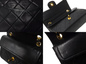 CHANEL シャネル Wフラップ マトラッセ チェーン ショルダーバッグ 23cm 1番台 ラムスキン ブラック ゴールド金具 美品 中古 64009