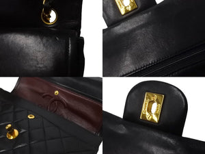 CHANEL シャネル Wフラップ マトラッセ チェーン ショルダーバッグ 23cm 1番台 ラムスキン ブラック ゴールド金具 美品 中古 64009