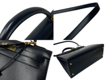Load image into Gallery viewer, HERMES エルメス ケリー32 外縫い ネイビー ○X刻印 カーフスキン ゴールド金具 ハンドバッグ 2WAY 美品 中古4c063400