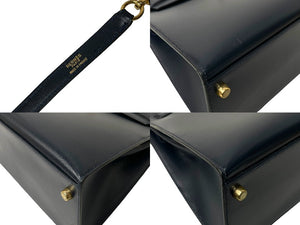 HERMES エルメス ケリー32 外縫い ネイビー ○X刻印 カーフスキン ゴールド金具 ハンドバッグ 2WAY 美品 中古4c063400