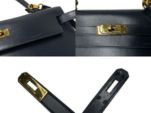 Load image into Gallery viewer, HERMES エルメス ケリー32 外縫い ネイビー ○X刻印 カーフスキン ゴールド金具 ハンドバッグ 2WAY 美品 中古4c063400