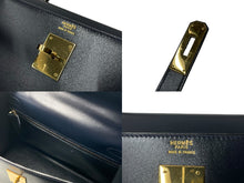 Load image into Gallery viewer, HERMES エルメス ケリー32 外縫い ネイビー ○X刻印 カーフスキン ゴールド金具 ハンドバッグ 2WAY 美品 中古4c063400