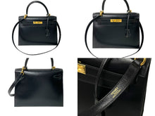 Load image into Gallery viewer, 極美品 HERMES エルメス ケリー28 外縫い ブラック ◻︎E刻印 カーフスキン ゴールド金具 ハンドバッグ 中古 64016
