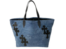 Load image into Gallery viewer, 新品未使用 CHROME HEARTS クロムハーツ セメタリークロスデニムトートバッグ 501リメイク ブルー ブラック シルバー金具 64018