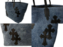Load image into Gallery viewer, 新品未使用 CHROME HEARTS クロムハーツ セメタリークロスデニムトートバッグ 501リメイク ブルー ブラック シルバー金具 64018