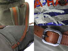 Load image into Gallery viewer, 極美品 CHANEL シャネル クルーズライン バックパック 23番台 キューバ カーキ レッド ブルー スパンコール コットン 中古 64031