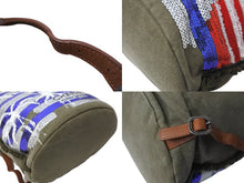 Load image into Gallery viewer, 極美品 CHANEL シャネル クルーズライン バックパック 23番台 キューバ カーキ レッド ブルー スパンコール コットン 中古 64031