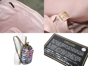 極美品 CHANEL シャネル クルーズライン バックパック 23番台 キューバ カーキ レッド ブルー スパンコール コットン 中古 64031