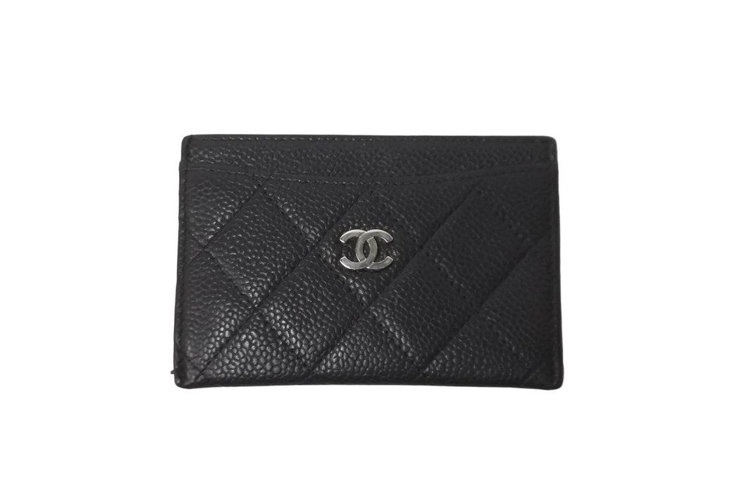 CHANEL シャネル キャビアスキン カードケース ココマーク 14番台 ブラック シルバー金具 美品 中古 64033