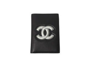 CHANEL シャネル ココマーク パスケース 22番台 二つ折り レザー ブラック シルバー 美品 中古 64034