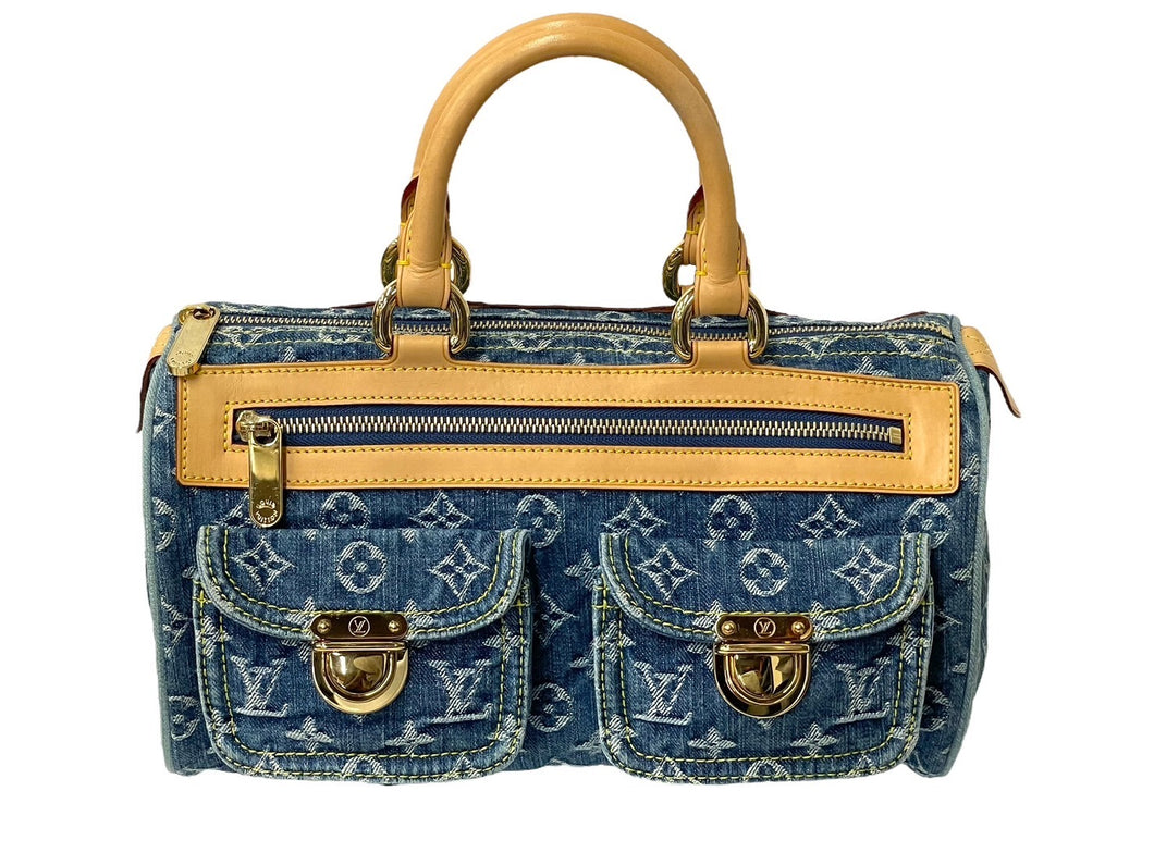 極美品 LOUIS VUITTON ルイヴィトン ハンドバッグ ネオスピーディ M95019 モノグラムデニム ゴールド金具 中古 64042