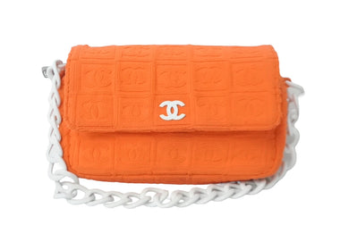 CHANEL シャネル ココマーク マトラッセ ハンドバッグ プラチェーン パイル 7番台 2002年 オレンジ ホワイト 美品 中古 64043