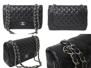 極美品 CHANEL シャネル チェーンショルダーバッグ マトラッセ30 Wフラップラップ ブラックシルバー 19番台 中古 64059