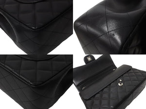 極美品 CHANEL シャネル チェーンショルダーバッグ マトラッセ30 Wフラップラップ ブラックシルバー 19番台 中古 64059