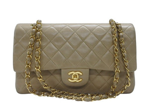 CHANEL シャネル マトラッセ 25cm Wフラップ チェーンショルダーバッグ 4番台 ラムスキン ベージュ ゴールド金具 美品 中古 4c063447
