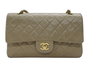 CHANEL シャネル マトラッセ 25cm Wフラップ チェーンショルダーバッグ 4番台 ラムスキン ベージュ ゴールド金具 美品 中古 4c063447