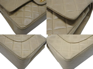 CHANEL シャネル マトラッセ 25cm Wフラップ チェーンショルダーバッグ 4番台 ラムスキン ベージュ ゴールド金具 美品 中古 4c063447