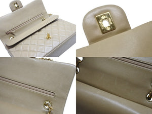 CHANEL シャネル マトラッセ 25cm Wフラップ チェーンショルダーバッグ 4番台 ラムスキン ベージュ ゴールド金具 美品 中古 4c063447