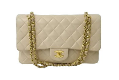 CHANEL シャネル マトラッセ 25cm Wフラップ チェーンショルダーバッグ 3番台 ラムスキン ベージュ ゴールド金具 美品 中古 64064
