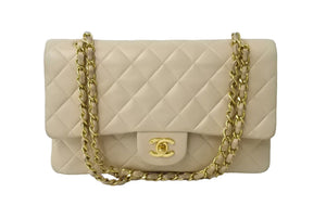 CHANEL シャネル マトラッセ 25cm Wフラップ チェーンショルダーバッグ 3番台 ラムスキン ベージュ ゴールド金具 美品 中古 64064