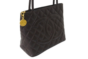 極美品 CHANEL シャネル ハンドバッグ 復刻トート キャビアスキン マトラッセ ココマーク 5番台 ブラウン ゴールド金具 中古 64075