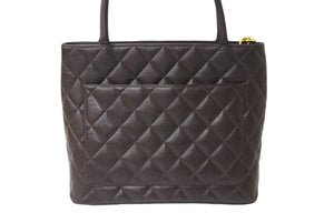 極美品 CHANEL シャネル ハンドバッグ 復刻トート キャビアスキン マトラッセ ココマーク 5番台 ブラウン ゴールド金具 中古 64075