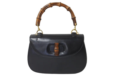GUCCI グッチ バンブー ハンドバック オールドグッチ レザー ブラック ブラウン ヴィンテージ ゴールド金具 美品 中古 64078 