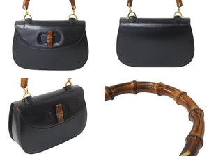 GUCCI グッチ バンブー ハンドバック オールドグッチ レザー ブラック ブラウン ヴィンテージ ゴールド金具 美品 中古 64078 
