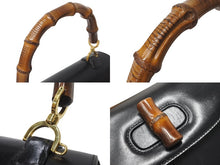 画像をギャラリービューアに読み込む, GUCCI グッチ バンブー ハンドバック オールドグッチ レザー ブラック ブラウン ヴィンテージ ゴールド金具 美品 中古 64078 