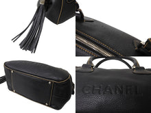 Load image into Gallery viewer, CHANEL シャネル ミニボストンバッグ ハンドバッグ 8番台 2003年 タッセル付き ロゴエンボスデザイン ブラック 美品 中古 64086