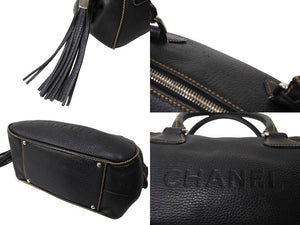 CHANEL シャネル ミニボストンバッグ ハンドバッグ 8番台 2003年 タッセル付き ロゴエンボスデザイン ブラック 美品 中古 64086