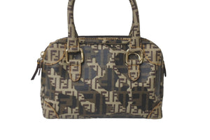 極美品 FENDI フェンディ ズッキーノ ミニ ハンドバッグ ブラウン PVC ロゴ 鞄 ゴールド金具 中古 64098 