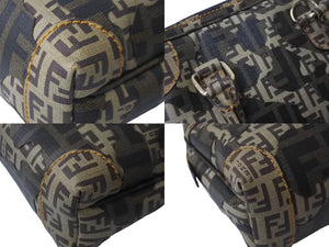 極美品 FENDI フェンディ ズッキーノ ミニ ハンドバッグ ブラウン PVC ロゴ 鞄 ゴールド金具 中古 64098 