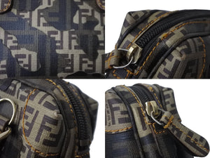極美品 FENDI フェンディ ズッキーノ ミニ ハンドバッグ ブラウン PVC ロゴ 鞄 ゴールド金具 中古 64098 