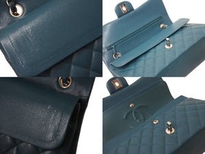 新品同様 CHANEL シャネル Wフラップ 25cm ショルダーバッグ キャビアスキン 26番台 マトラッセ グリーン系 シルバー金具 中古 64104