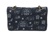 Load image into Gallery viewer, CHANEL シャネル マトラッセ25 Wフラップ チェーンショルダーバッグ 7番台 アイコンプリント ラムスキン ネイビー 美品 中古 64105