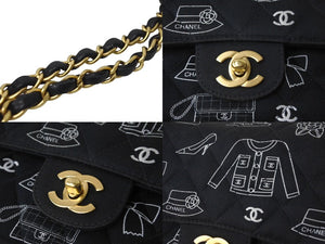 CHANEL シャネル マトラッセ25 Wフラップ チェーンショルダーバッグ 7番台 アイコンプリント ラムスキン ネイビー 美品 中古 64105