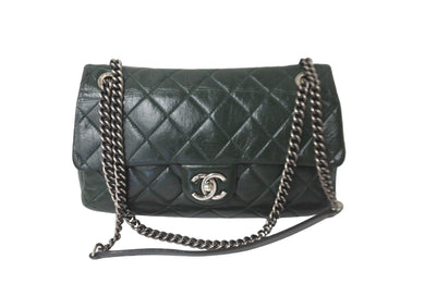 CHANEL シャネル チェーンショルダーバッグ ココマーク 19番台 2014年 カーフスキン グリーン シルバー金具 美品 中古 64106
