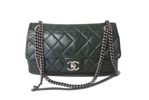 CHANEL シャネル チェーンショルダーバッグ ココマーク 19番台 2014年 カーフスキン グリーン シルバー金具 美品 中古 64106