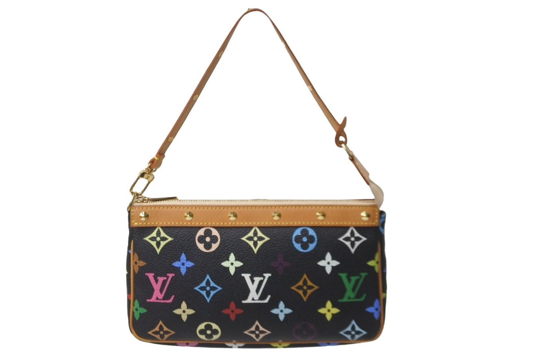 極美品 LOUIS VUITTON ルイヴィトン モノグラムマルチ ポシェット アクセソワ―ル M92648 村上隆 ブラック 中古 64111