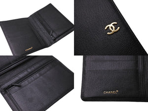 CHANEL シャネル 二つ折り財布 6番台 ココマーク レザー ブラック ゴールド カードポケット コインケース 良品 中古 64114