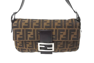 FENDI フェンディ マンマバケット ハンドバッグ アクセサリーポーチ ズッカ柄 ブラウン シルバー金具 美品 中古 64127 