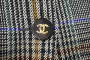 極美品 CHANEL シャネル チェック ウール ジャケット マルチカラー 21866 アウター ココマーク ロゴ 柄 中古 64146