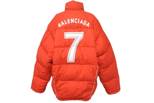 BALENCIAGA バレンシアガ フットボール プリント ロゴ ダウンジャケット レッド 2020AW 642344 TG011 サイズ44 良品 中古 64148